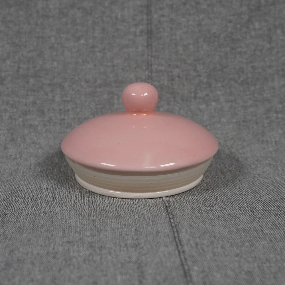 Terramoto Ceramic Replacement Lid For Pink White‎ Striped Canister Jar